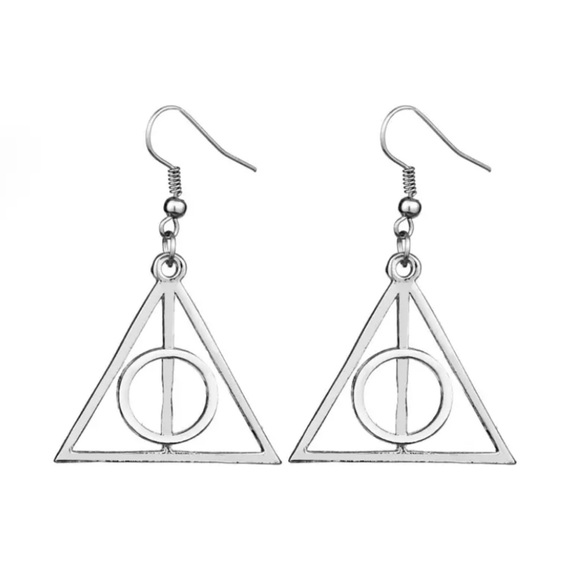 Harry Potter Deathly Hallows Silver Triangular Earrings - Picture 4 of 9